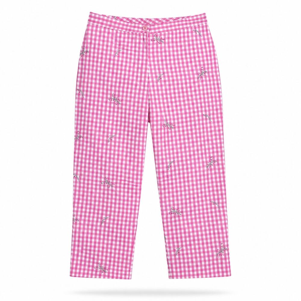 Vintage Lilly Pulitzer White Label Sz 8P Gingham Plaid Trouser Pant Pastel Pink